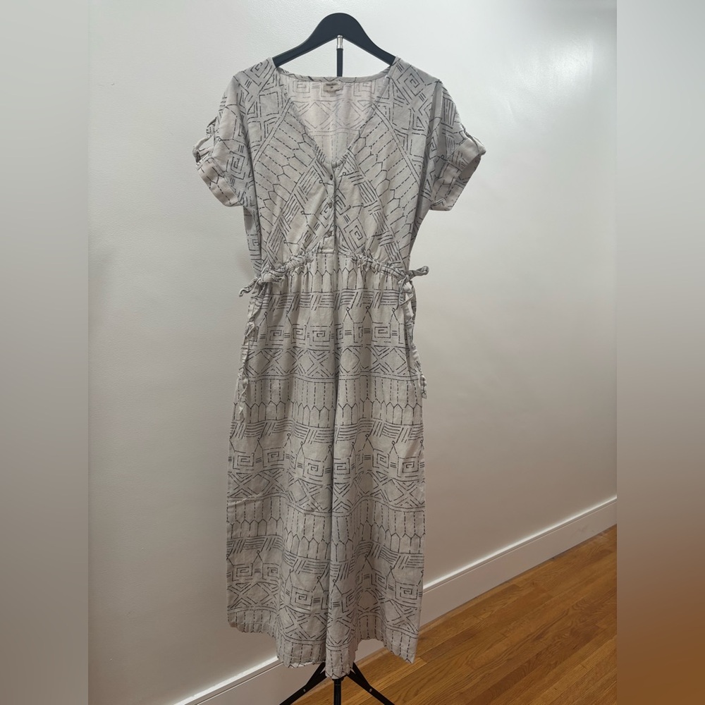 422. Cost Plus World Market Cream and Olive Printed Jumpsuit